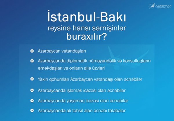 İstanbul-Bakı aviareysinə kimlərin buraxılacağı açıqlandı