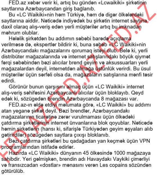 Türkiyənin məşhur geyim satışı saytı azərbaycanlı müştəriləri blokladı