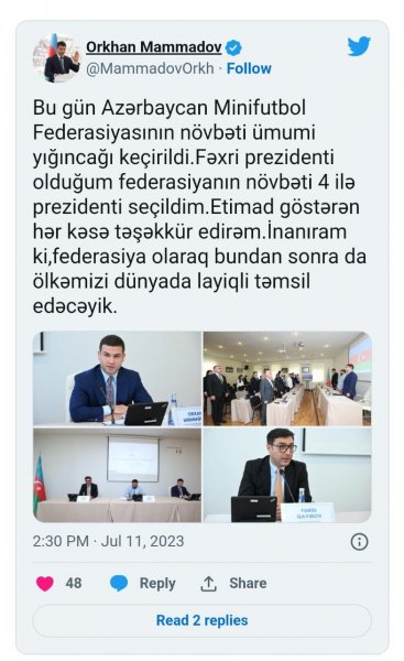 Orxan Məmmədov Azərbaycan Minifutbol Federasiyasının prezidenti seçilib - FOTO