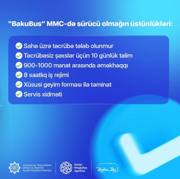 “BakuBus” MMC-də sürücü olmaq istəyən Sumqayıt sakinlərinin nəzərinə!