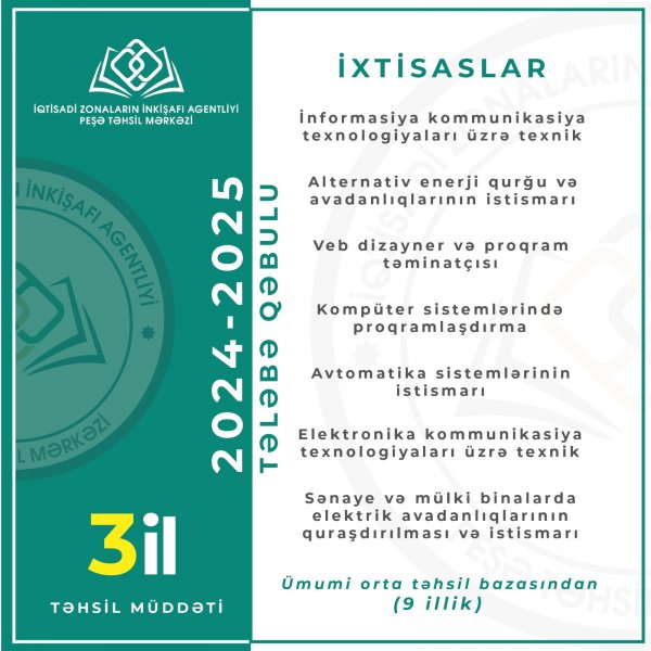 Peşə Təhsil Mərkəzi 2024-2025-ci tədris ili üçün tələbə qəbulu elan edir