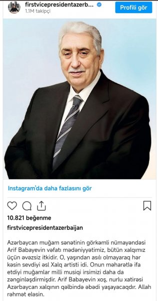 Mehriban Əliyeva Arif Babayevin vəfatı ilə bağlı paylaşım etdi