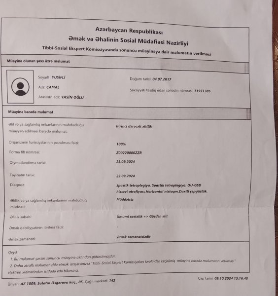 Bir ananın fəryadı: Camalın yaşamaq və sağalmaq üçün köməyə ehtiyacı var