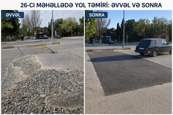 26-cı məhəllədə çökək yol asfaltlanaraq bərpa edildi