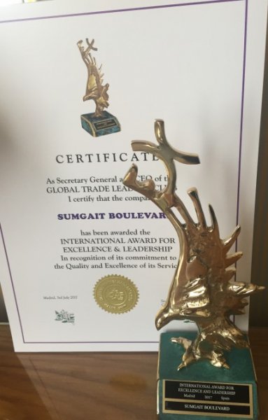 Sumqayıt Bulvarı “İnternational Award for Excellence & Lidership” mükafatına layiq görülüb