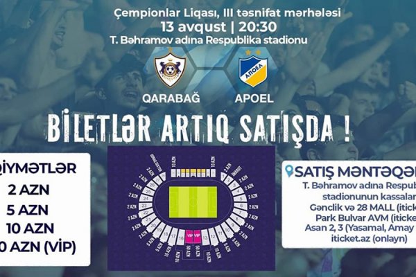 “Qarabağ" - APOEL matçının biletləri satışa çıxarılıb