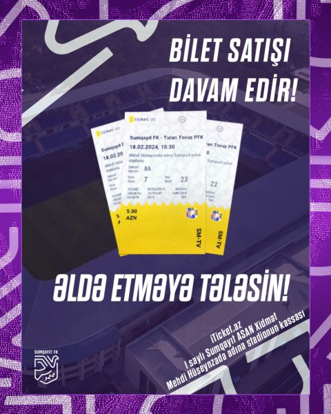 “Sumqayıt” bu dəfə “Turan Tovuz”la qarşılaşır – Biletlər 2 AZN-dən başlayaraq satışda!