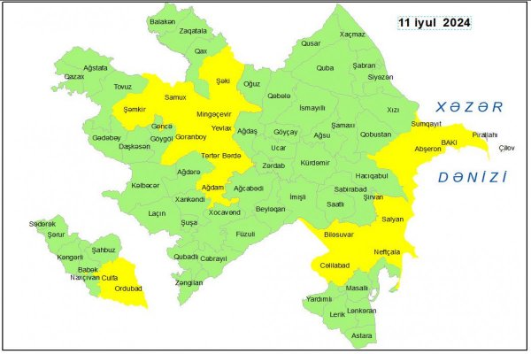 Küləklə bağlı sarı xəbərdarlıq